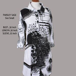 PARSLEY SAGE Dress S Geometric Print black gray Cotton Machine Wash